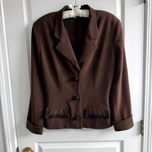 Vintage Pamela Dennis New York Evening Jacket Blazer Brown Silk Sequins Size 8